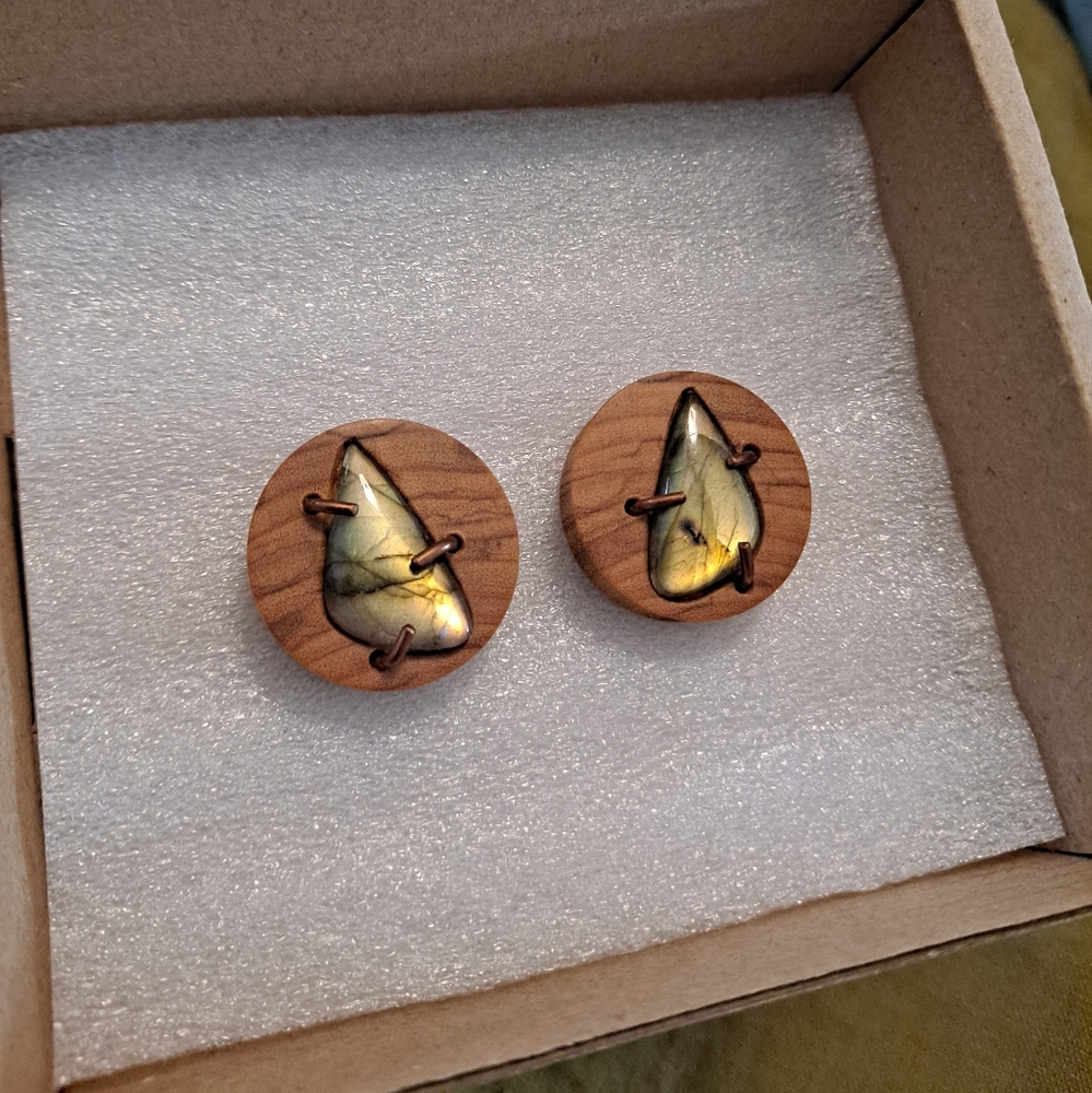 25mm Wood And Labradorite Plugs